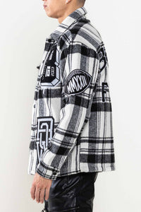 Black Muti Patches Wool Check Padding Shacket