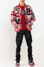 Red Muti Patches Wool Check Padding Shacket