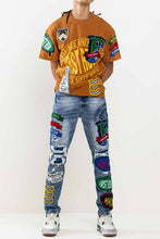 Light Stone Tint Multi Patches Varsity Slim Fit Denim Pants