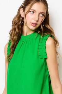 Apple Green Ruffled Neck Sleeveless Top