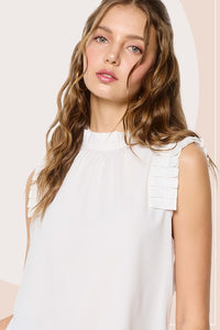 White Ruffled Neck Sleeveless Top