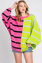 Pink/Lime Stripe Colorblock Bubble Sleeve Sweater