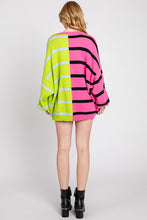 Pink/Lime Stripe Colorblock Bubble Sleeve Sweater