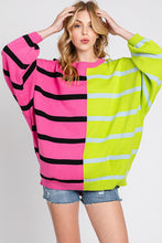 Pink/Lime Stripe Colorblock Bubble Sleeve Sweater