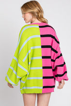 Pink/Lime Stripe Colorblock Bubble Sleeve Sweater