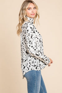 Cream Leopard Print Long Sleeve Cowl Neck Shirts Blouses