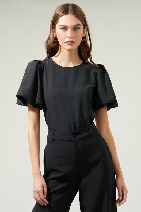 Black Solara Bubble Sleeve Blouse