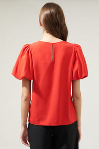 Red Solara Bubble Sleeve Blouse