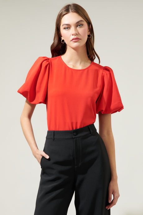 Red Solara Bubble Sleeve Blouse