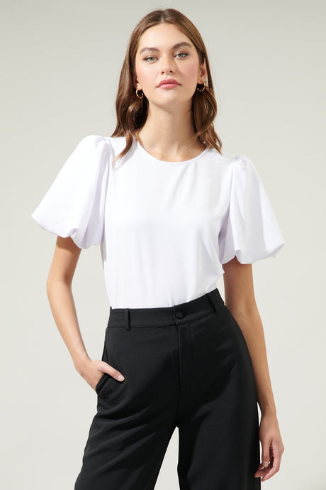 White Solara Bubble Sleeve Blouse