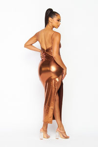 Bronze Gold Metalic Stretch Fabric Dress