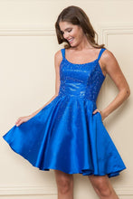 Royal Rhinestone Square Neck Mikado Dress