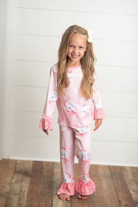 Kids Pink Bunny Print Lounge Sleep Two Piece Set