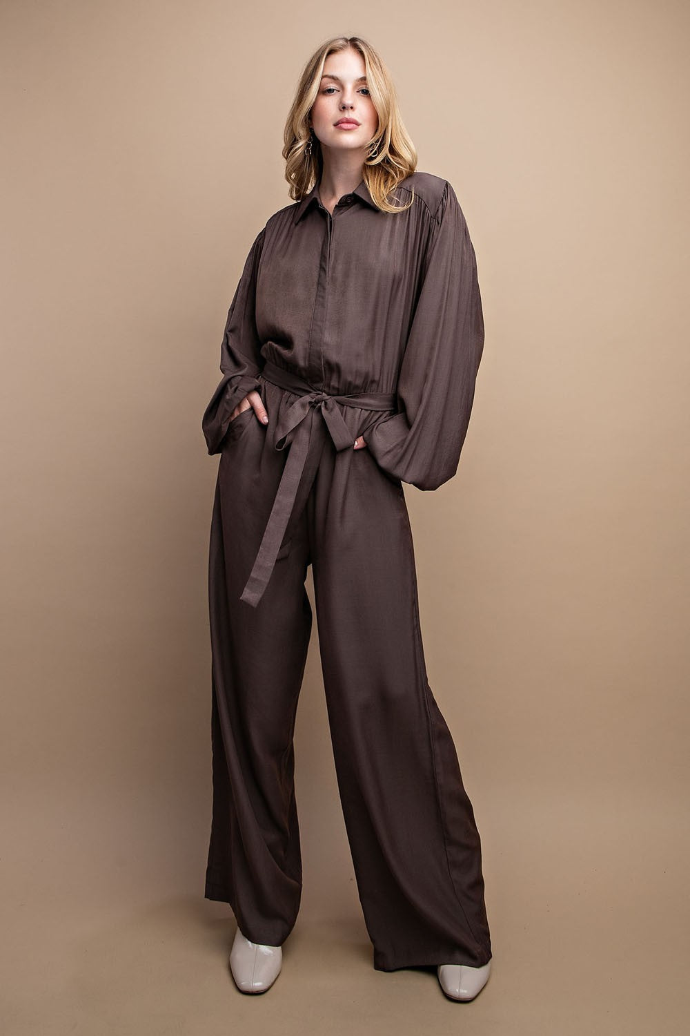 Mocha button best sale up jumpsuit