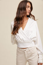 Cream Wrap Style Satin Blouse Top