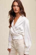 Cream Wrap Style Satin Blouse Top