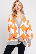 Orange/White Argyle Print Cardigan Sweater