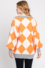 Orange/White Argyle Print Cardigan Sweater