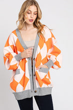 Orange/White Argyle Print Cardigan Sweater