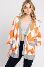 Orange/White Argyle Print Cardigan Sweater