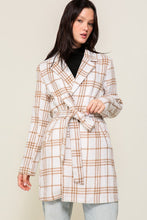 White/Camel Plaid Print Open Front Cozy Coat