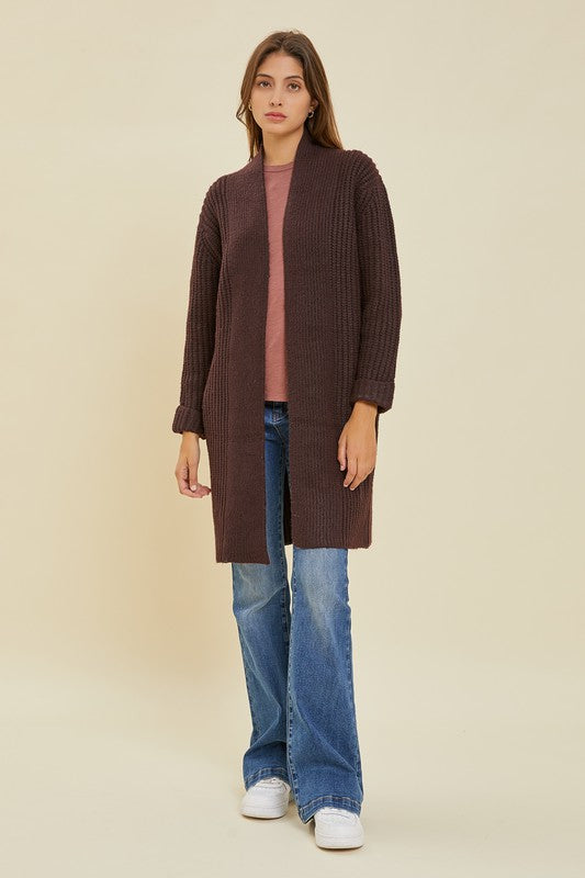 Wine Chunky Cable Knit Cardigan
