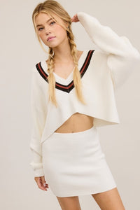 Ivory Preppy Two-Piece Contrast Stripe Knit Set