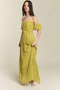 Kiwi Ruched Chest Off Shoulder Chiffon Maxi Dress