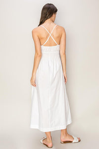 White Poplin Backless Midi Dress