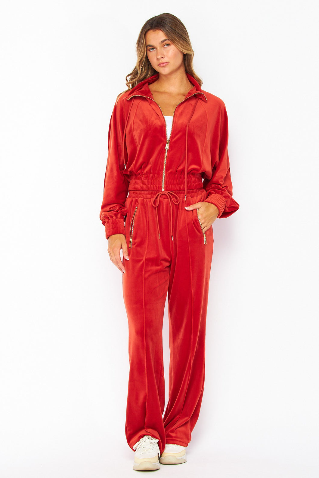  Womens Solid Color 2 Piece Velour Jogger Tracksuit Two