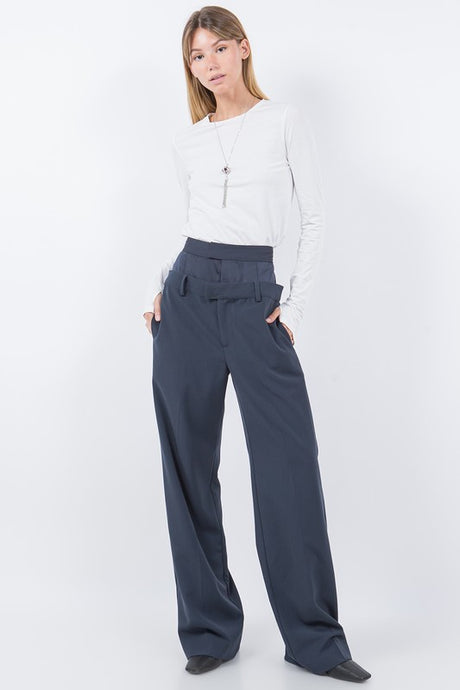 Navy Double Waist Trousers