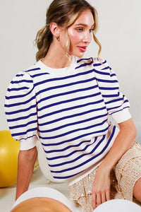 Royal Blue Stripe Sweater Top