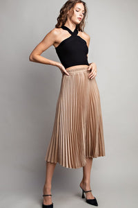 Gold Pleated Midi Skirt