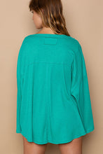 Teal Green Oversize V-Neck Long Sleeve Solid Basic Top