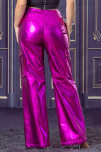 Fuchsia Metallic Faux-Leather Flap Side Pocket Cargo Pants