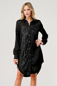 Black Sequin Shirt Dress