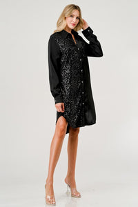 Black Sequin Shirt Dress