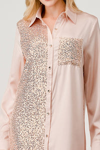 Taupe Sequin Shirt Dress