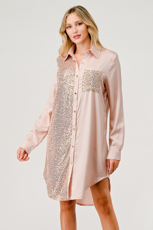 Taupe Sequin Shirt Dress