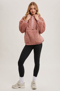 Dusty Rose Sherpa Hoodie Pullover