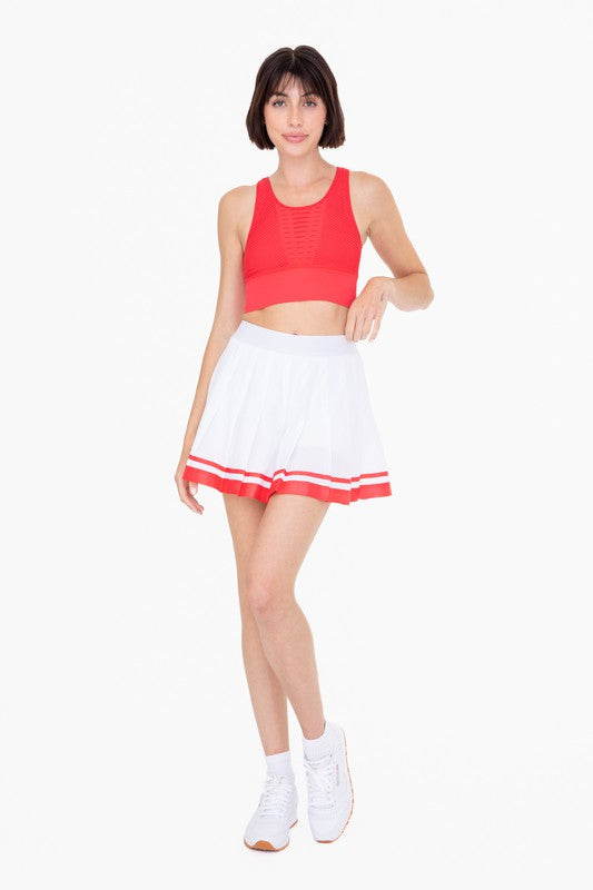 White/Hibiscus Stripe Pleated Tennis Skirt