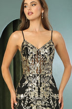 Black/Gold Illusion Top Embroidery/Glitter Trumpet Dress