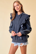 Charcoal Hoodie Ruffle Pull-Over