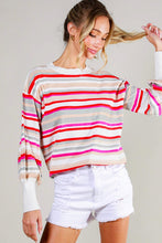 Red Multi Balloon Sleeve Multi Striped Sweater Top