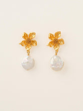 18K Gold-Plated Floral Earrings with Baroque Pearl