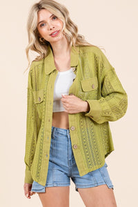 Avocado Lace Long-Sleeve Button-Down Shirt