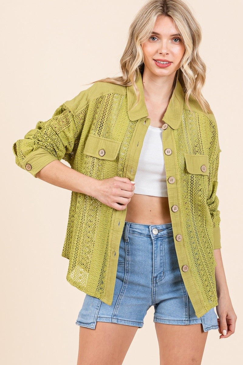 Avocado Lace Long-Sleeve Button-Down Shirt