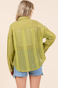 Avocado Lace Long-Sleeve Button-Down Shirt