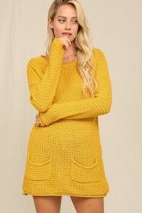 Mustard Knit Sweater With Pockets