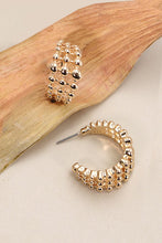 Gold 3 Row Bead Ball Shaped Hoop Earrings